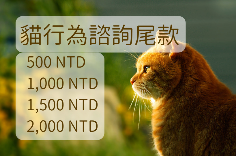 貓行為諮詢尾款 500/ 1,000/ 1,500/ 2,000 NTD